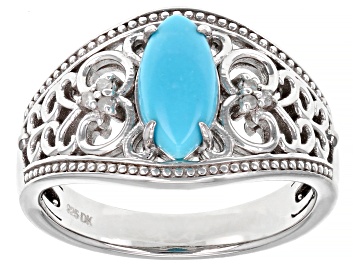 Picture of Pre-Owned Blue Sleeping Beauty Turquoise Rhodium Over Sterling Silver Ring .03ctw