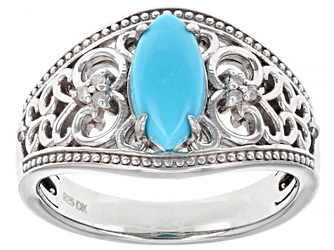 Pre-Owned Blue Sleeping Beauty Turquoise Rhodium Over Sterling Silver Ring .03ctw