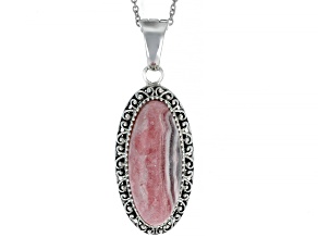 Pre-Owned Pink Rhodochrosite Rhodium Over Silver Enhancer With Chain