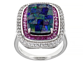 Pre-Owned Multicolor Mosaic Opal Triplet Rhodium Over Silver Ring 1.76ctw