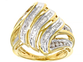 Pre-Owned White Diamond 18K Yellow Gold Over Sterling Silver Cocktail Ring 0.50ctw