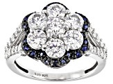 Pre-Owned Moissanite and blue sapphire Platineve ring 2.01ctw dew.
