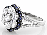 Pre-Owned Moissanite and blue sapphire Platineve ring 2.01ctw dew.