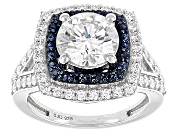 Picture of Pre-Owned Moissanite And Blue Sapphire Platineve Ring 3.20ctw DEW.