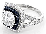 Pre-Owned Moissanite And Blue Sapphire Platineve Ring 3.20ctw DEW.