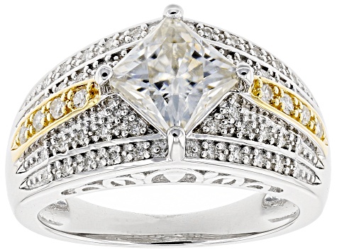 Pre-Owned Moissanite Platineve And 14k Yellow Gold Over Platineve Ring 2.22ctw DEW.