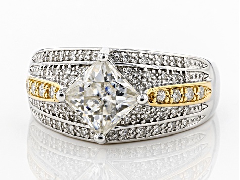 Pre-Owned Moissanite Platineve And 14k Yellow Gold Over Platineve Ring 2.22ctw DEW.