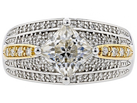 Pre-Owned Moissanite Platineve And 14k Yellow Gold Over Platineve Ring 2.22ctw DEW.