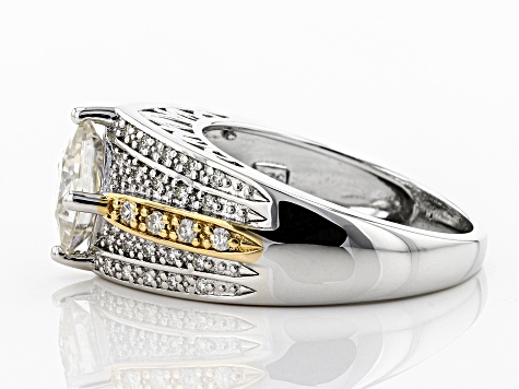 Pre-Owned Moissanite Platineve And 14k Yellow Gold Over Platineve Ring 2.22ctw DEW.