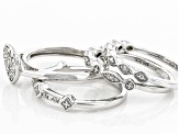 Pre-Owned White Diamond Rhodium Over Sterling Silver Heart Cluster Ring With 3 Stackable Band Rings