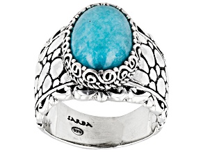 Pre-Owned Blue Amazonite Silver Watermark Ring