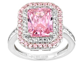 Pre-Owned Pink And White Cubic Zirconia Rhodium Over Sterling Silver Ring 4.55ctw