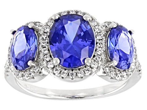 Pre-Owned Blue And White Cubic Zirconia Platinum Over Sterling Silver Ring 6.14ctw