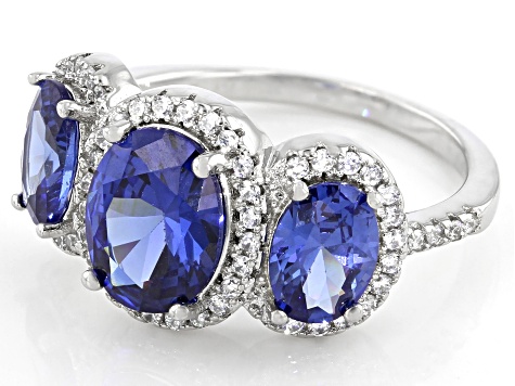 Pre-Owned Blue And White Cubic Zirconia Platinum Over Sterling Silver Ring 6.14ctw