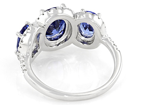 Pre-Owned Blue And White Cubic Zirconia Platinum Over Sterling Silver Ring 6.14ctw