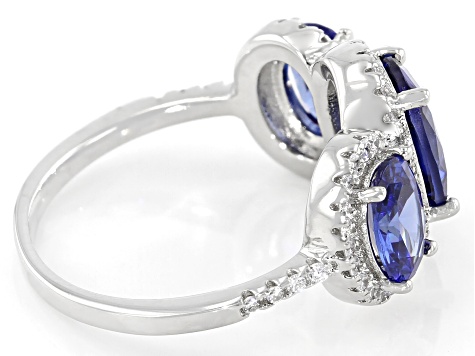 Pre-Owned Blue And White Cubic Zirconia Platinum Over Sterling Silver Ring 6.14ctw
