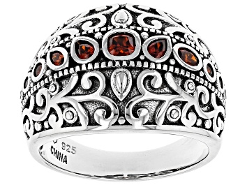 Picture of Pre-Owned Red Cubic Zirconia Rhodium Over Sterling Silver Ring 1.07ctw