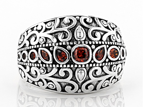 Pre-Owned Red Cubic Zirconia Rhodium Over Sterling Silver Ring 1.07ctw