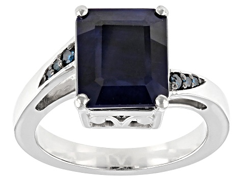 Pre-Owned Blue Sapphire Rhodium Over Silver Ring 4.06ctw