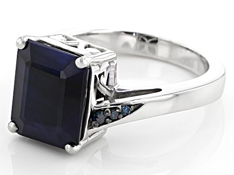 Pre-Owned Blue Sapphire Rhodium Over Silver Ring 4.06ctw
