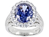 Pre-Owned Blue And White Cubic Zirconia Platinum Over Sterling Silver Ring 8.92ctw
