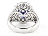 Pre-Owned Blue And White Cubic Zirconia Platinum Over Sterling Silver Ring 8.92ctw
