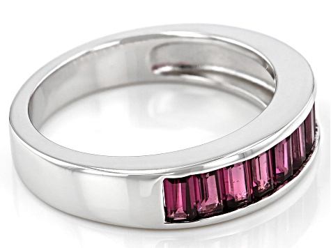 Pre-Owned Baguette Raspberry Color Rhodolite Rhodium Over Sterling Silver Band Ring 1.65ctw