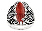 Pre-Owned Red Coral Sterling Silver Solitaire Ring