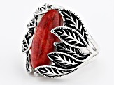Pre-Owned Red Coral Sterling Silver Solitaire Ring