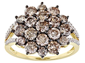 Pre-Owned Champagne And White Diamond 10k Yellow Gold Cluster Ring 2.50ctw