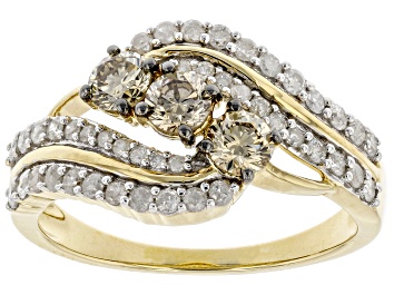 Picture of Pre-Owned Champagne And White Diamond 10k Yellow Gold 3-Stone Ring 1.00ctw