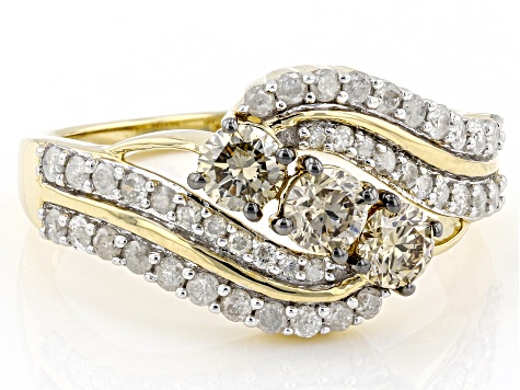 Pre-Owned Champagne And White Diamond 10k Yellow Gold 3-Stone Ring 1.00ctw