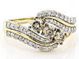 Pre-Owned Champagne And White Diamond 10k Yellow Gold 3-Stone Ring 1.00ctw