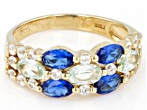 Pre-Owned Blue and Green Lab Created Spinel 18k Yellow Gold Over Silver Ring 1.82ctw