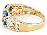 Pre-Owned Blue and Green Lab Created Spinel 18k Yellow Gold Over Silver Ring 1.82ctw