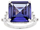 Pre-Owned Blue and White Cubic Zirconia Rhodium Over Silver Ring