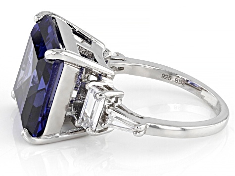 Pre-Owned Blue and White Cubic Zirconia Rhodium Over Silver Ring