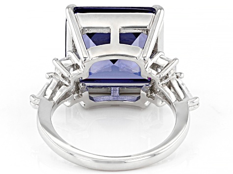Pre-Owned Blue and White Cubic Zirconia Rhodium Over Silver Ring