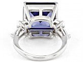 Pre-Owned Blue and White Cubic Zirconia Rhodium Over Silver Ring