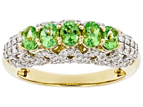 Pre-Owned Green Tsavorite Garnet & White Diamond 14k Yellow Gold Band Ring 1.28ctw