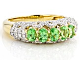 Pre-Owned Green Tsavorite Garnet & White Diamond 14k Yellow Gold Band Ring 1.28ctw