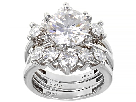 Pre-Owned Moissanite Platineve Ring With Two Bands 5.82ctw DEW.