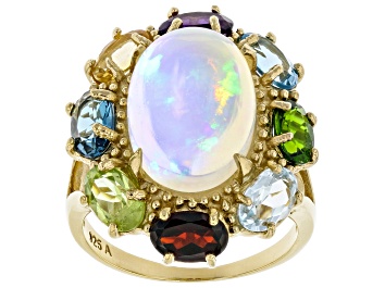 Picture of Pre-Owned Multicolor Ethiopian Opal  18k Yellow Gold Over Sterling Silver Ring 6.70ctw