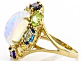 Pre-Owned Multicolor Ethiopian Opal  18k Yellow Gold Over Sterling Silver Ring 6.70ctw