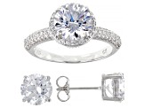 Pre-Owned White Cubic Zirconia Rhodium Over Sterling Silver Ring And Earring Set 11.52ctw