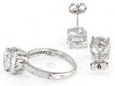 Pre-Owned White Cubic Zirconia Rhodium Over Sterling Silver Ring And Earring Set 11.52ctw