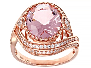 Pre-Owned Pink Morganite Simulant And White Cubic Zirconia 18K Rose Gold Over Sterling Silver Ring 4