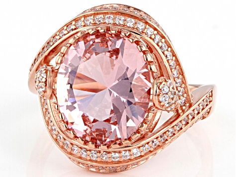 Pre-Owned Pink Morganite Simulant And White Cubic Zirconia 18K Rose Gold Over Sterling Silver Ring 4