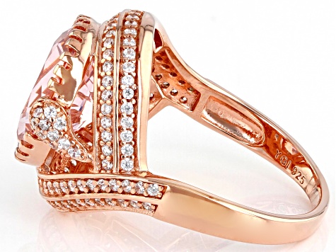Pre-Owned Pink Morganite Simulant And White Cubic Zirconia 18K Rose Gold Over Sterling Silver Ring 4