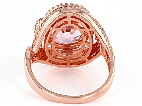 Pre-Owned Pink Morganite Simulant And White Cubic Zirconia 18K Rose Gold Over Sterling Silver Ring 4